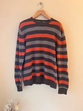 GAP Striped Crewneck Sweater in Orange, Gray & Black